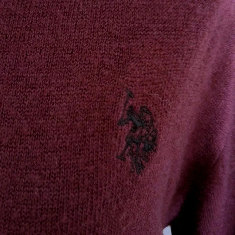 US Polo‎ Assn Quarter Zip Sweater Mens L Burgundy VTG Pullover Knit Logo Fall